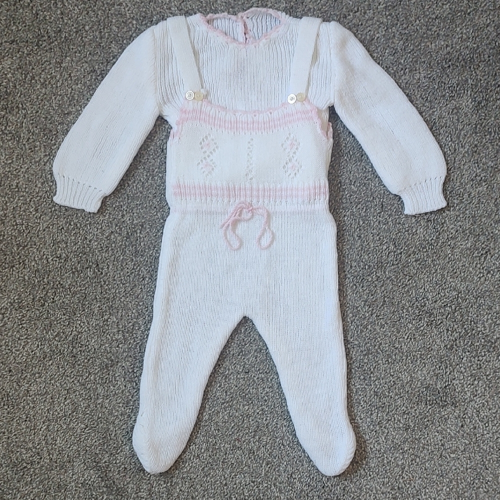 Handmade Knit 2 Piece White‎ & Pink Outfit